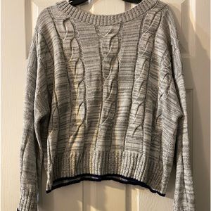 Grey sweater with navy trim